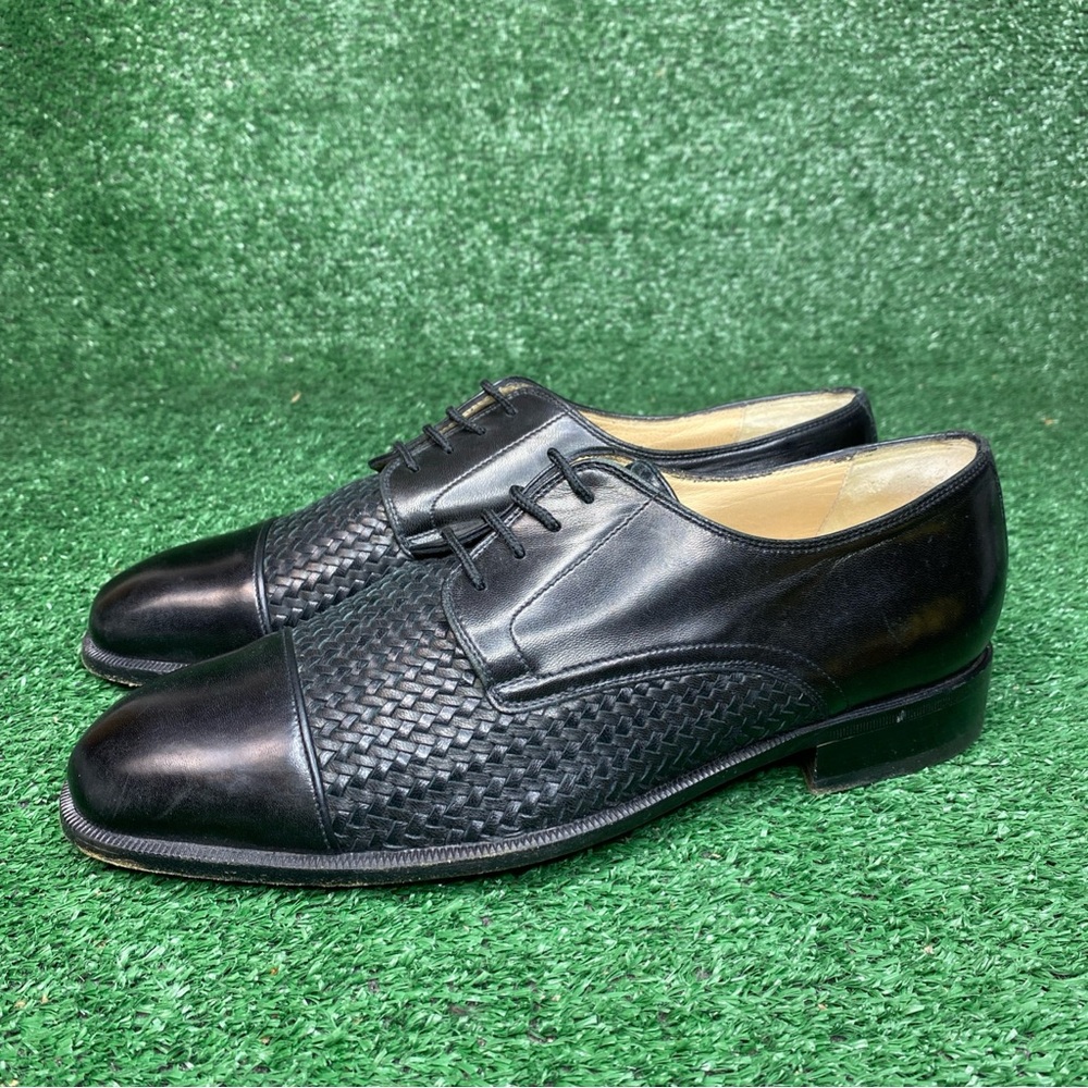 Bally Vintage Men’s 9.5 Black Woven Shoes Basket Weave Dress Shoes Made In Italy - Picture 3 of 11